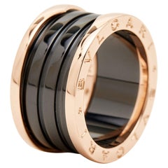 Bvlgari B.Zero1 Black Ceramic 18k Rose Gold 4 Band Ring Size 56