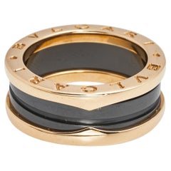 Bvlgari B.Zero1 Black Ceramic 18k Rose Gold Band Ring Size 53