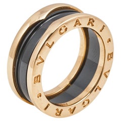 Bvlgari B.Zero1 Black Ceramic 18k Rose Gold Band Ring Size 53