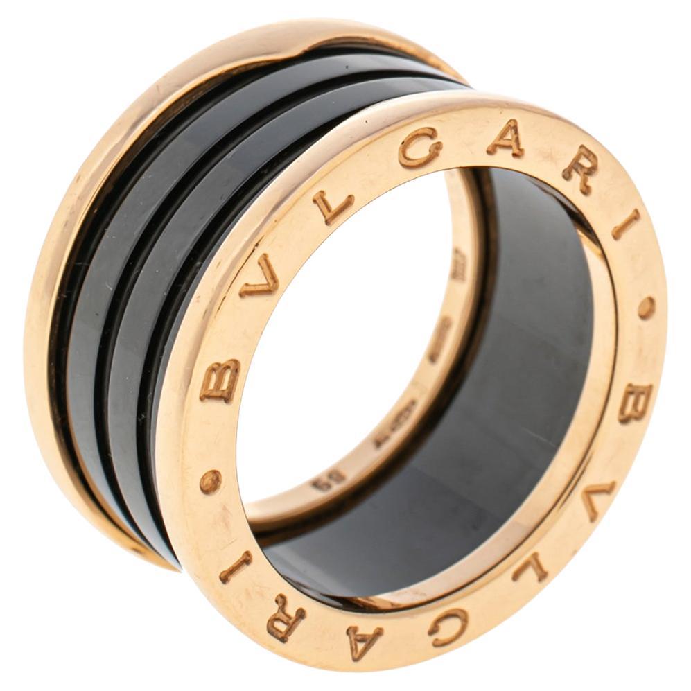 Bvlgari B.Zero1 Black Ceramic 18k Rose Gold Band Ring Size 59