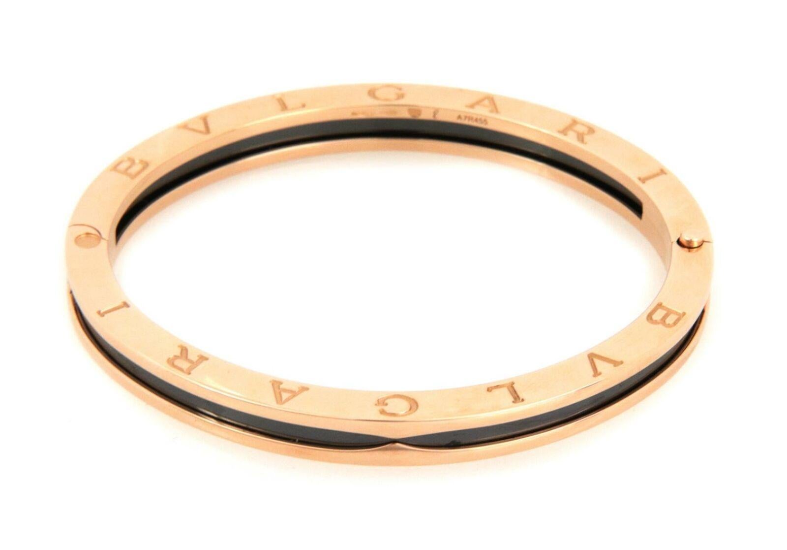 Moderne Bvlgari B.Zero1 Bracelet jonc de grande taille en or rose 18 carats et céramique noire en vente