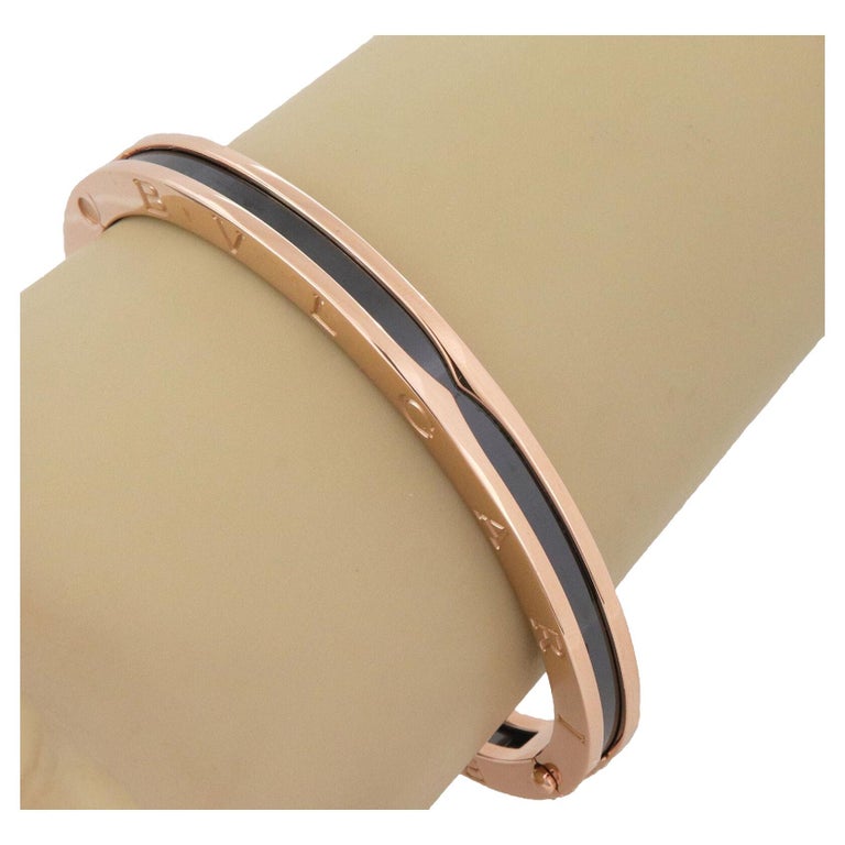 Bvlgari Black Ceramic 18k Rose Gold Larger Size Bangle