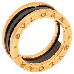 Bvlgari B.Zero1 Black Ceramic 18k Rose Gold Narrow Band Ring Size 55