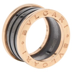 Bvlgari B.Zero1 Black Ceramic 18k Rose Gold Ring Size 49