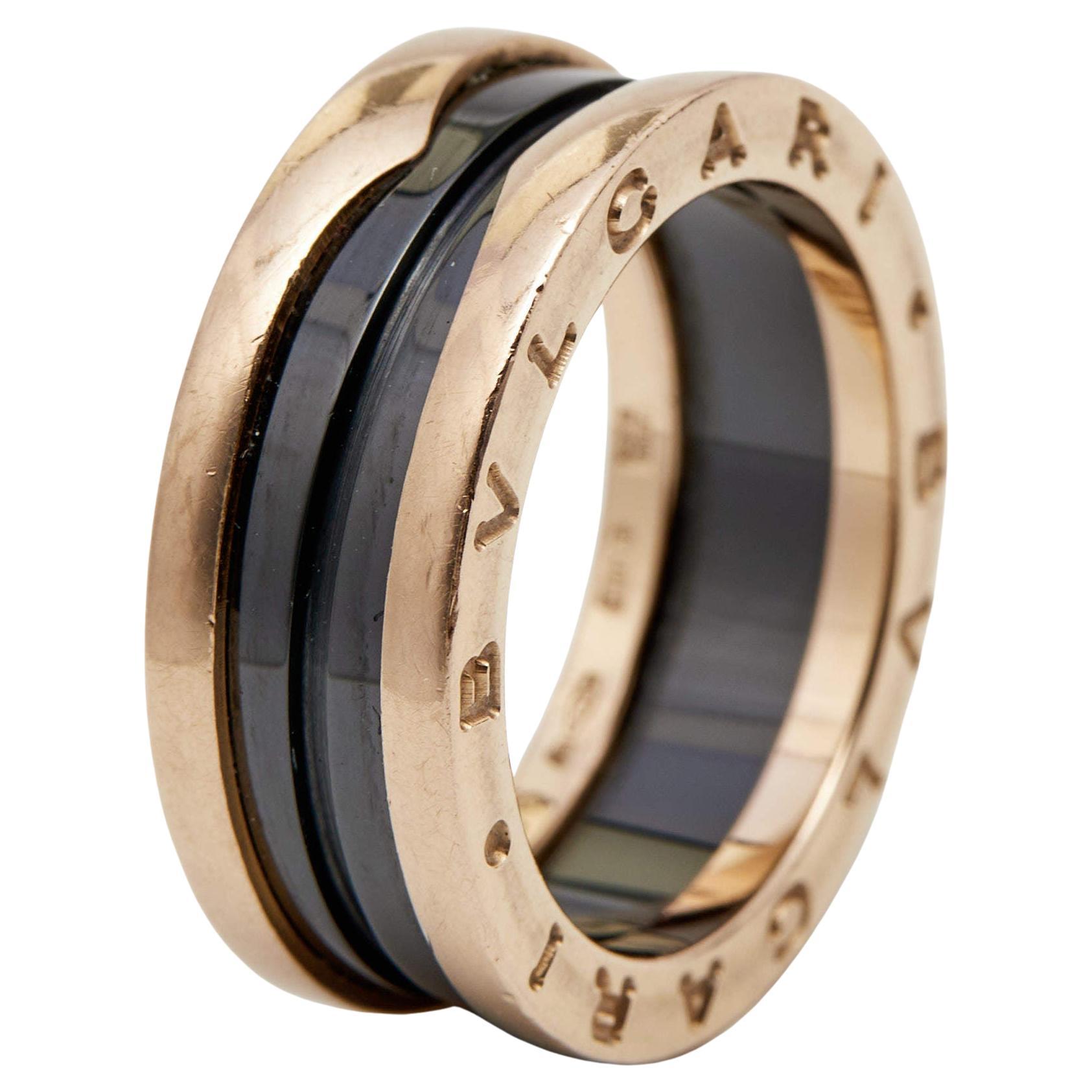 Bvlgari B.Zero1 Black Ceramic 18K Rose Gold Two-Band Ring Size 56 For Sale  at 1stDibs