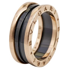 Bvlgari B.Zero1 Black Ceramic 18K Rose Gold Two-Band Ring Size 56