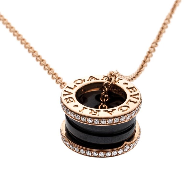 ZERO 1 BLACK CERAMIC PINK GOLD NECKLACE