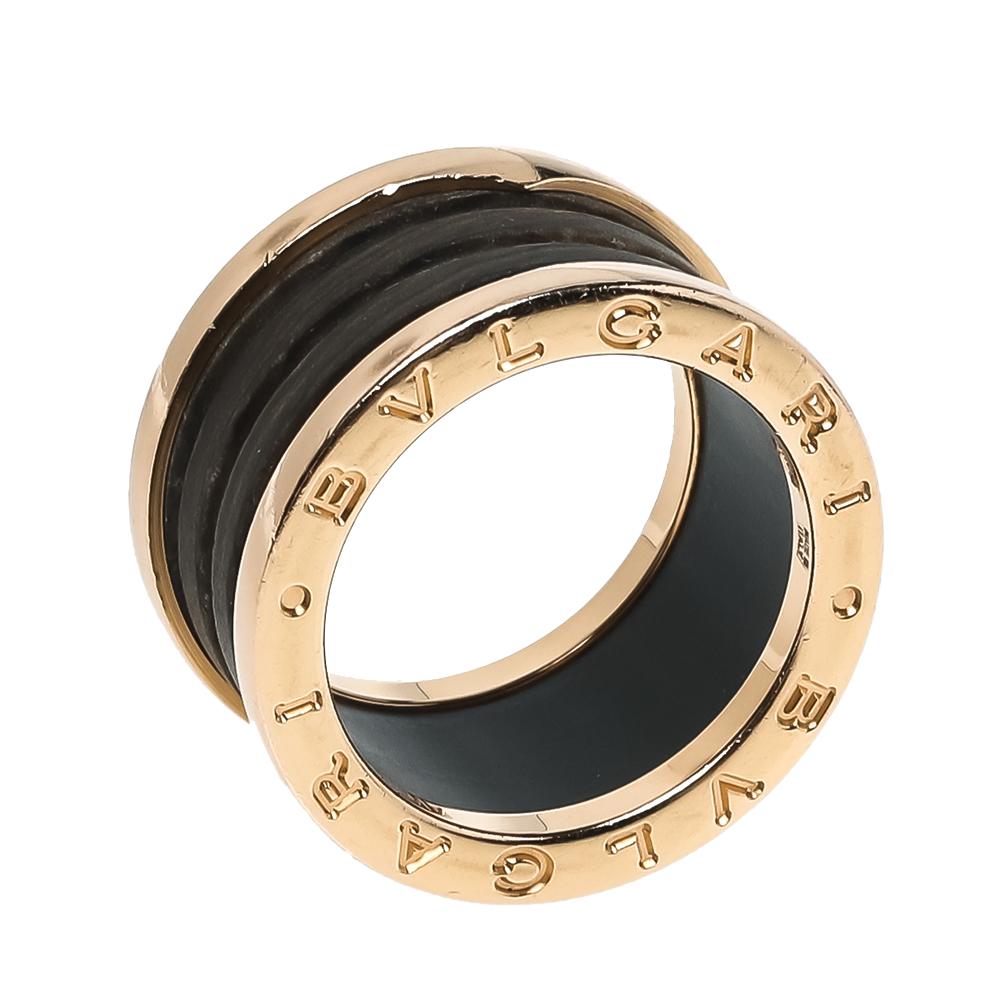 Bvlgari B.Zero1 Brown Marble 18K Rose Gold 4-Band Ring Size 52 In Good Condition In Dubai, Al Qouz 2
