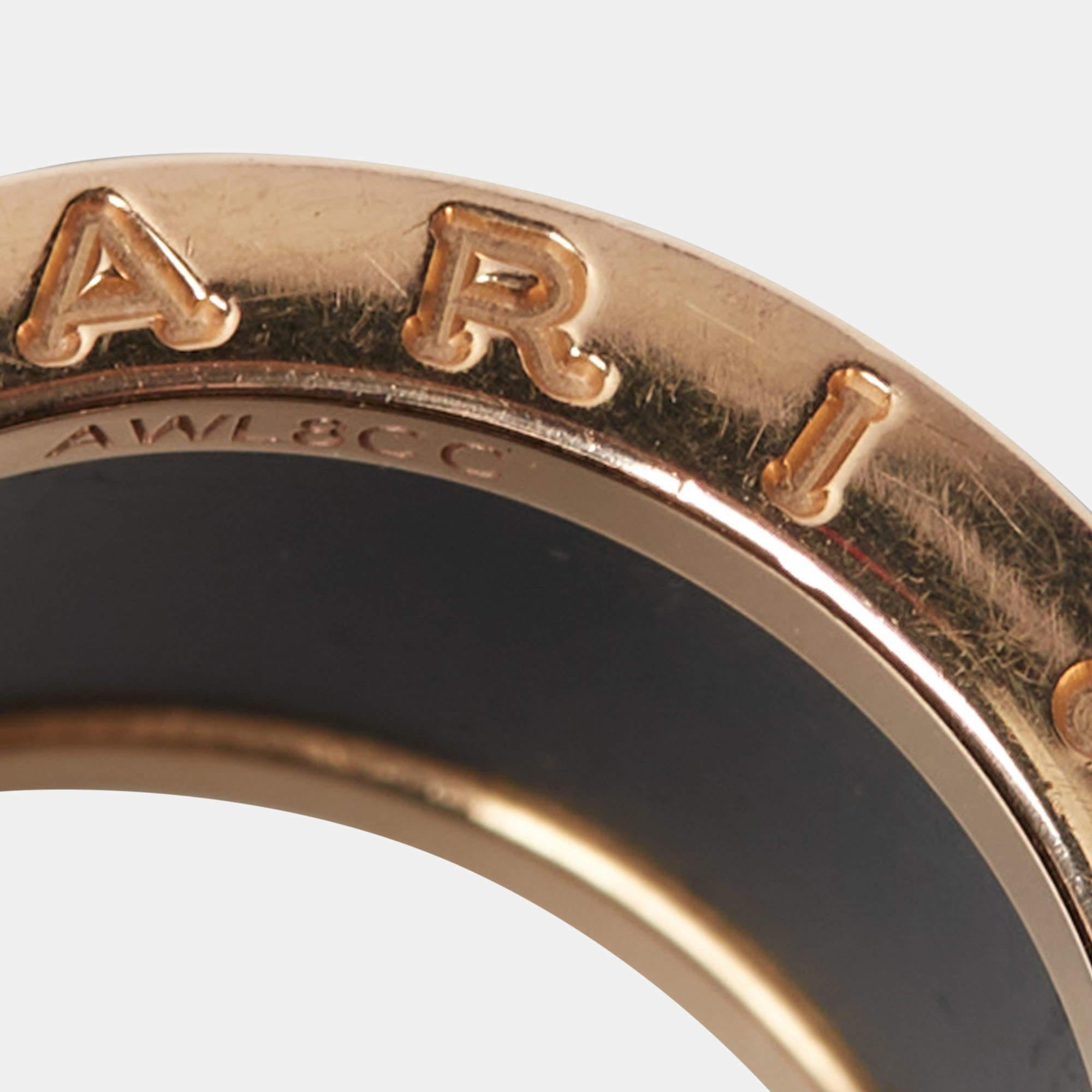 Bvlgari B.Zero1 Brown Marble 18K Rose Gold 4-Band Ring Size 52 1