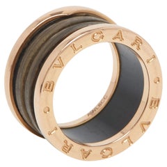 Bvlgari B.Zero1 Brown Marble 18K Rose Gold 4-Band Ring Size 52