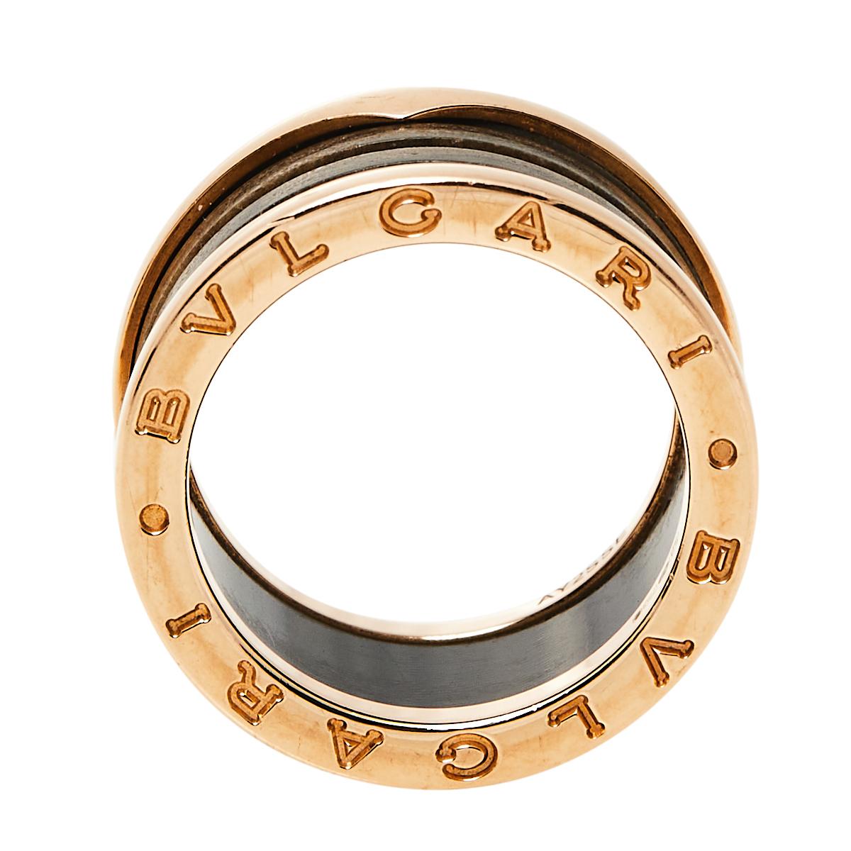 Bvlgari B.Zero1 Brown Marble 18K Rose Gold 4-Band Ring Size 54 In Fair Condition In Dubai, Al Qouz 2