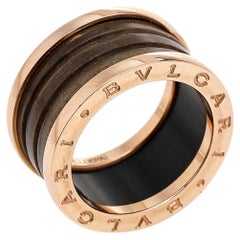 Bvlgari B.Zero1 Brown Marble 18K Rose Gold 4-Band Ring Size 55