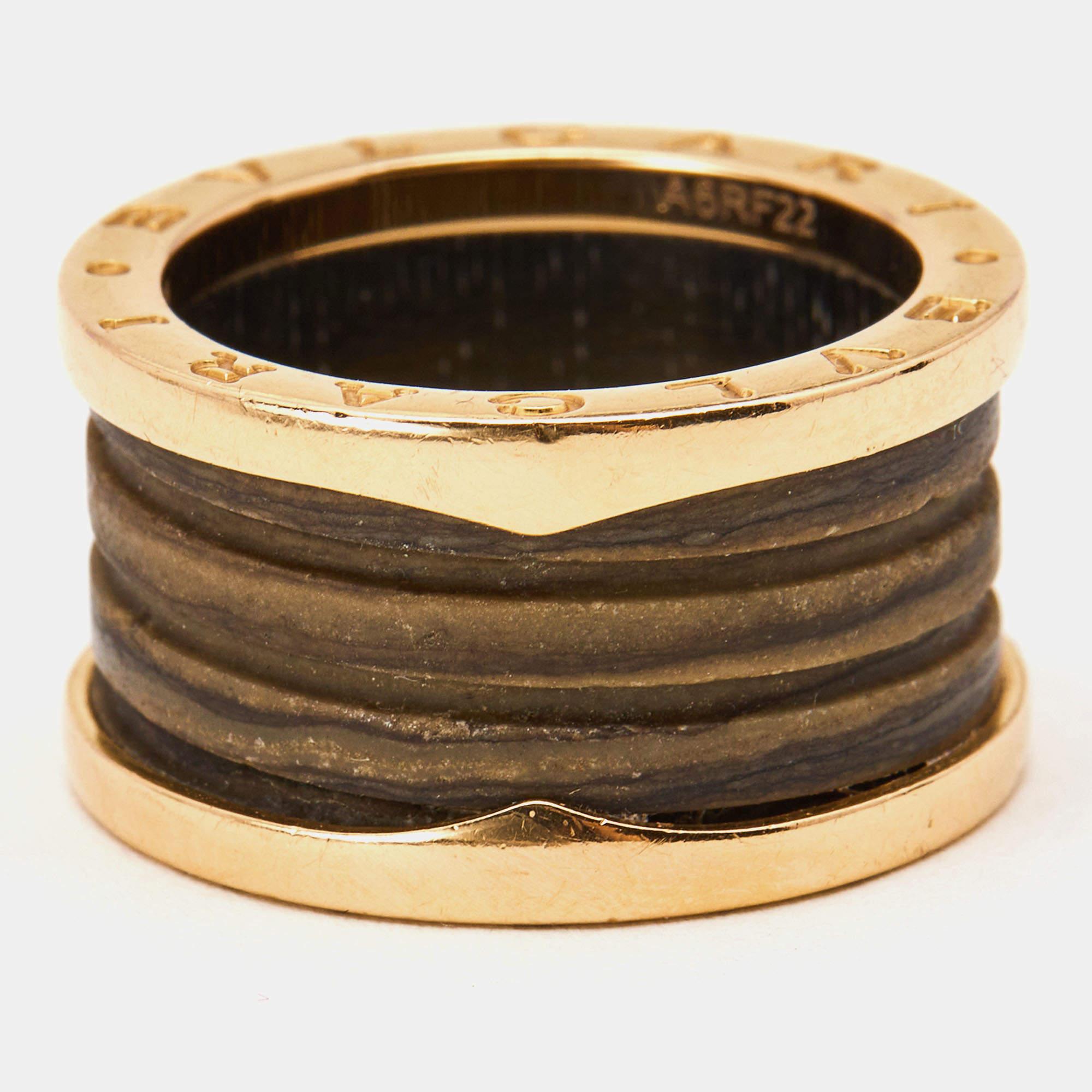 Bvlgari B.Zero1 Brown Marble 18K Rose Gold Band Ring  In Fair Condition In Dubai, Al Qouz 2