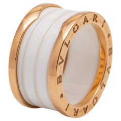 Bvlgari B.Zero1 Ceramic 18k Rose Gold Band Ring Size 54