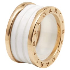 Bvlgari B.Zero1 Ceramic 18k Rose Gold Band Ring Size 57