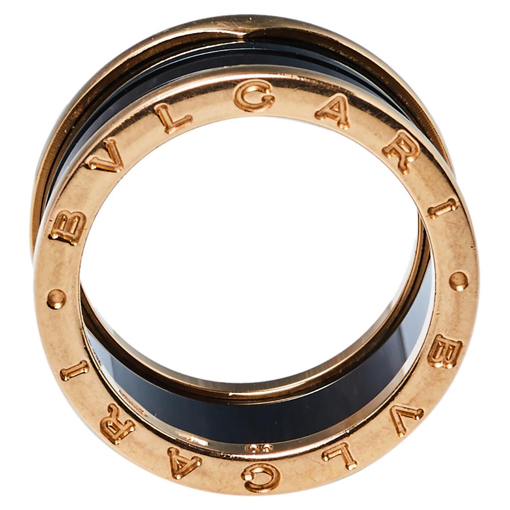 Bvlgari B.Zero1 Ceramic 18K Rose Gold Four-Band Ring Size 60 In Good Condition In Dubai, Al Qouz 2