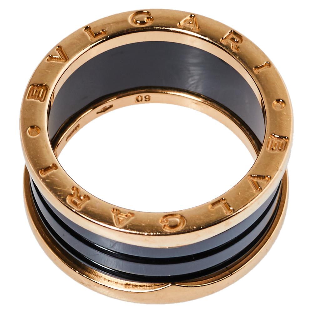 Women's Bvlgari B.Zero1 Ceramic 18K Rose Gold Four-Band Ring Size 60