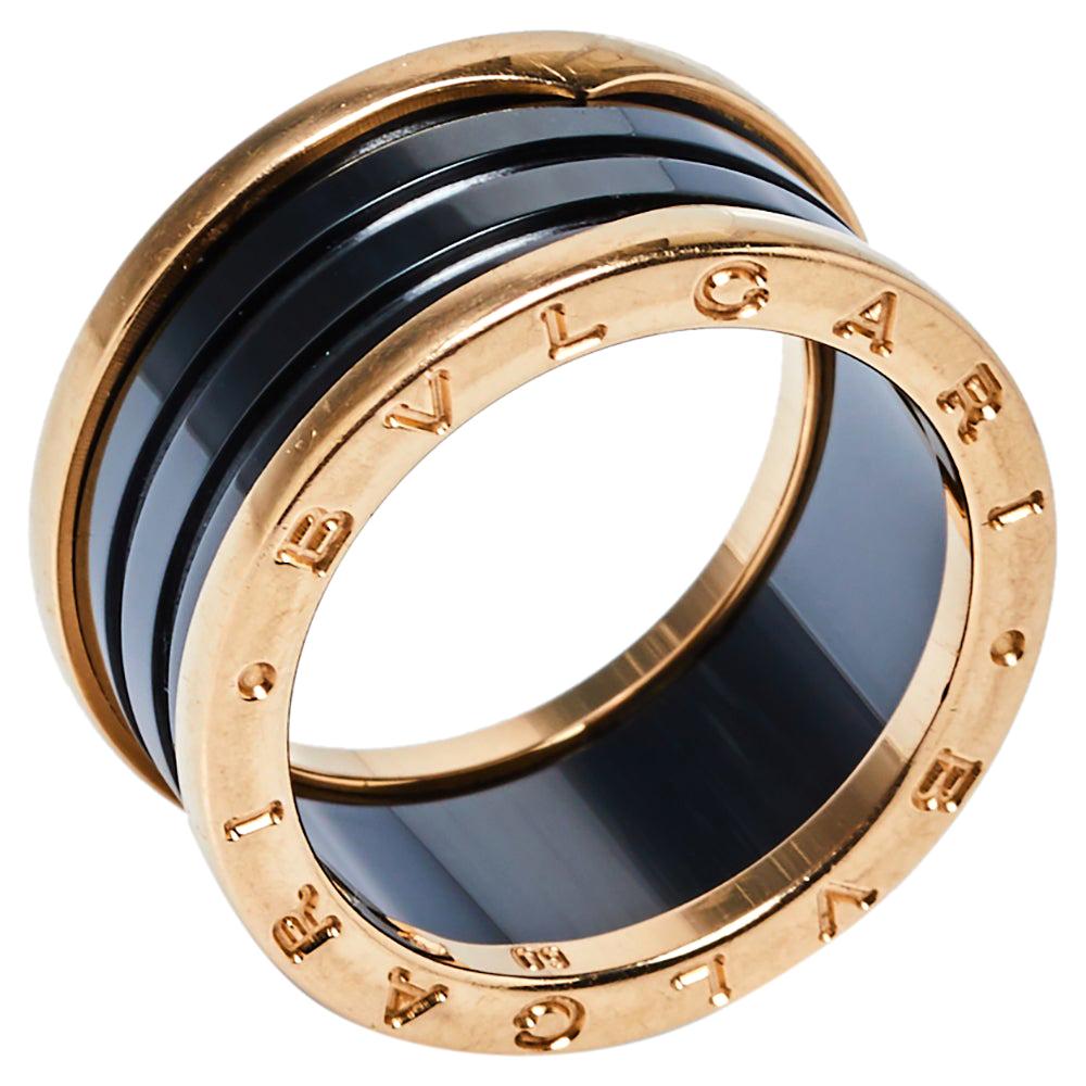 Bvlgari B.Zero1 Ceramic 18K Rose Gold Four-Band Ring Size 60