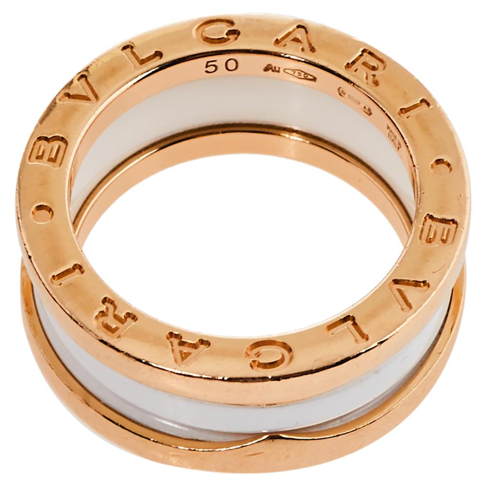 Bvlgari B.Zero1 Ceramic 18K Rose Gold Two Band Ring Size 50 1