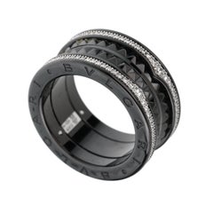 Bvlgari Bzero1 Ceramic Diamond Studded Band 18k White Gold Ring
