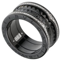 Bvlgari Bzero1 Ceramic Diamond Studded Band 18k White Gold Ring