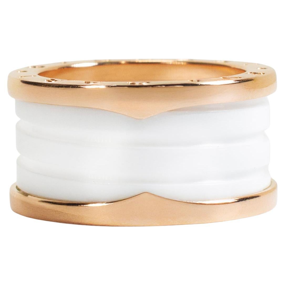 Bvlgari b.zero1 Collection 18K Rose Gold White Ceramic Two Tone 4 Band Ring For Sale