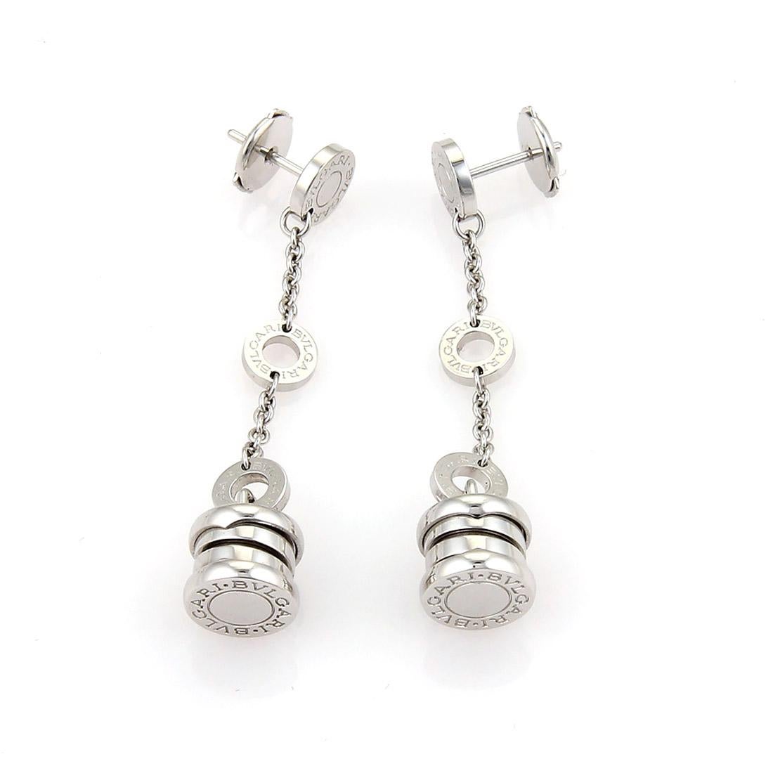 Bvlgari B.zero1 Dangling 18k White Gold Earrings In Excellent Condition For Sale In Boca Raton, FL