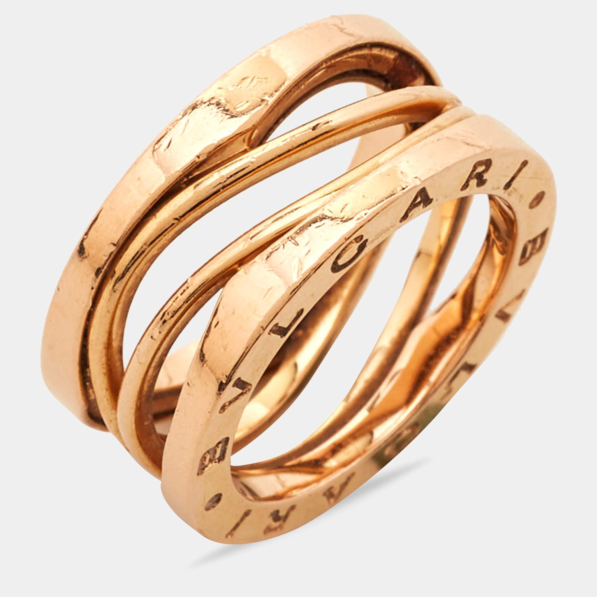 Bvlgari B.Zero1 Design Legend 18K Rose Gold 3-Band Ring Size 52 In Fair Condition In Dubai, Al Qouz 2