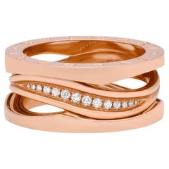 Bvlgari B.Zero1 Design Legend Pave Diamond Three Band Ring 18K Rose Gold Size 7