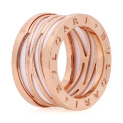 Bvlgari B.Zero1 Design Legend Ring 18K Rose Gold and White Ceramic Size 55 US 7