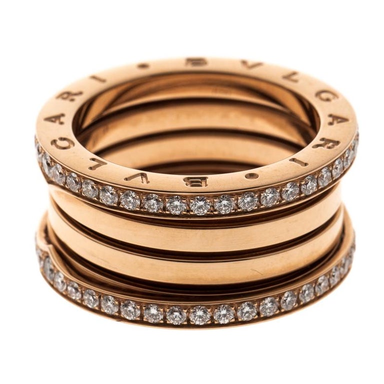 Bvlgari B.Zero1 Diamond 18K Rose Gold 4Band Ring Size 57 For Sale at