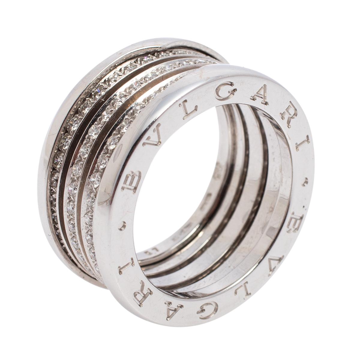 Contemporary Bvlgari B.Zero1 Diamond 18K White Gold 4-Band Ring Size 57