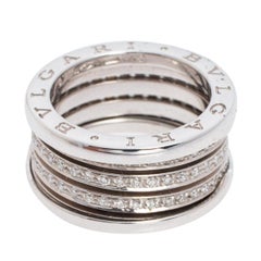 Bvlgari B.Zero1 Diamond 18K White Gold 4-Band Ring Size 57