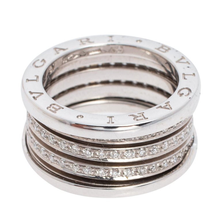 Bvlgari B.Zero1 Diamond 18K White Gold 4-Band Ring Size 57 For Sale at  1stDibs