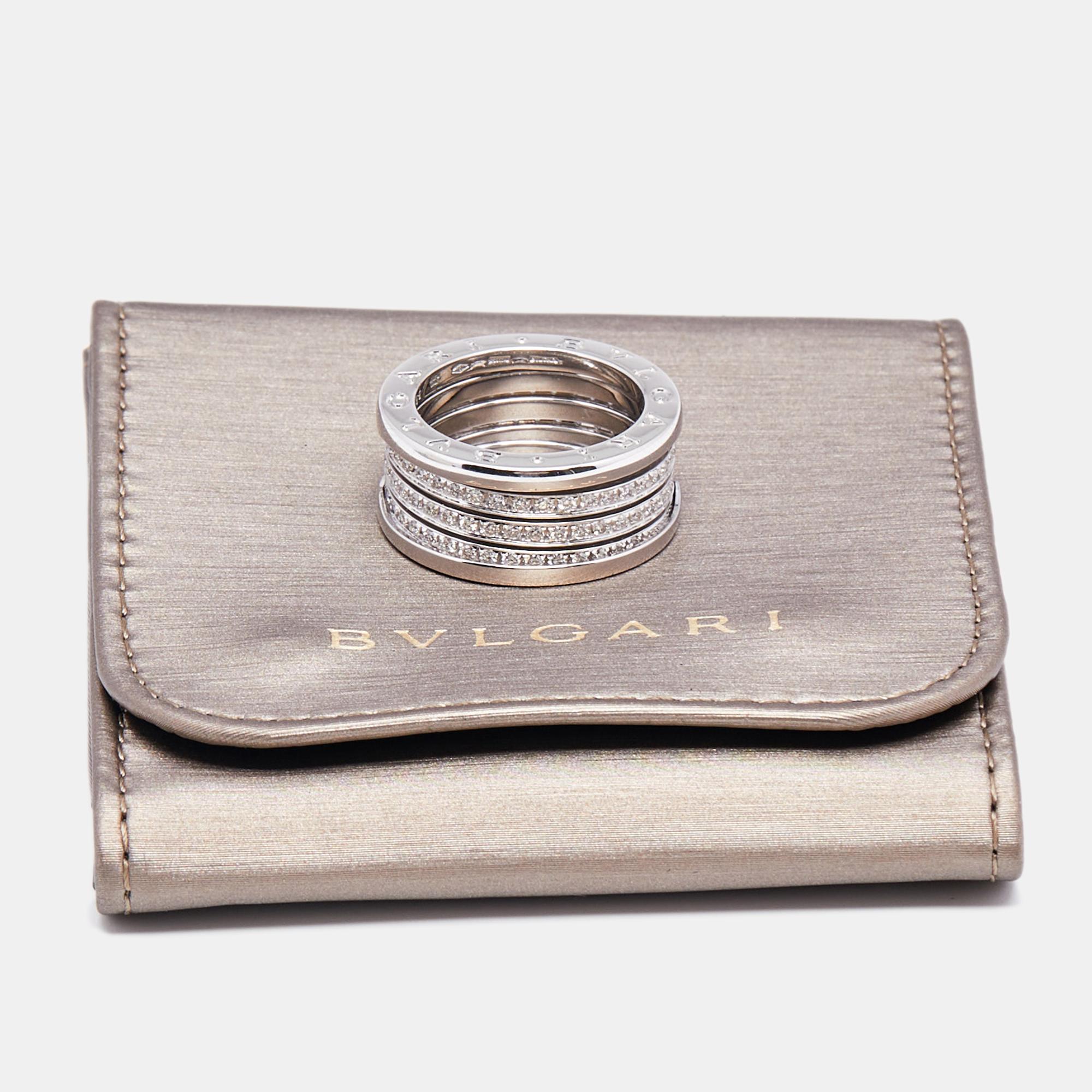 Contemporary Bvlgari B.Zero1 Diamond 18k White Gold Band Ring Size 56