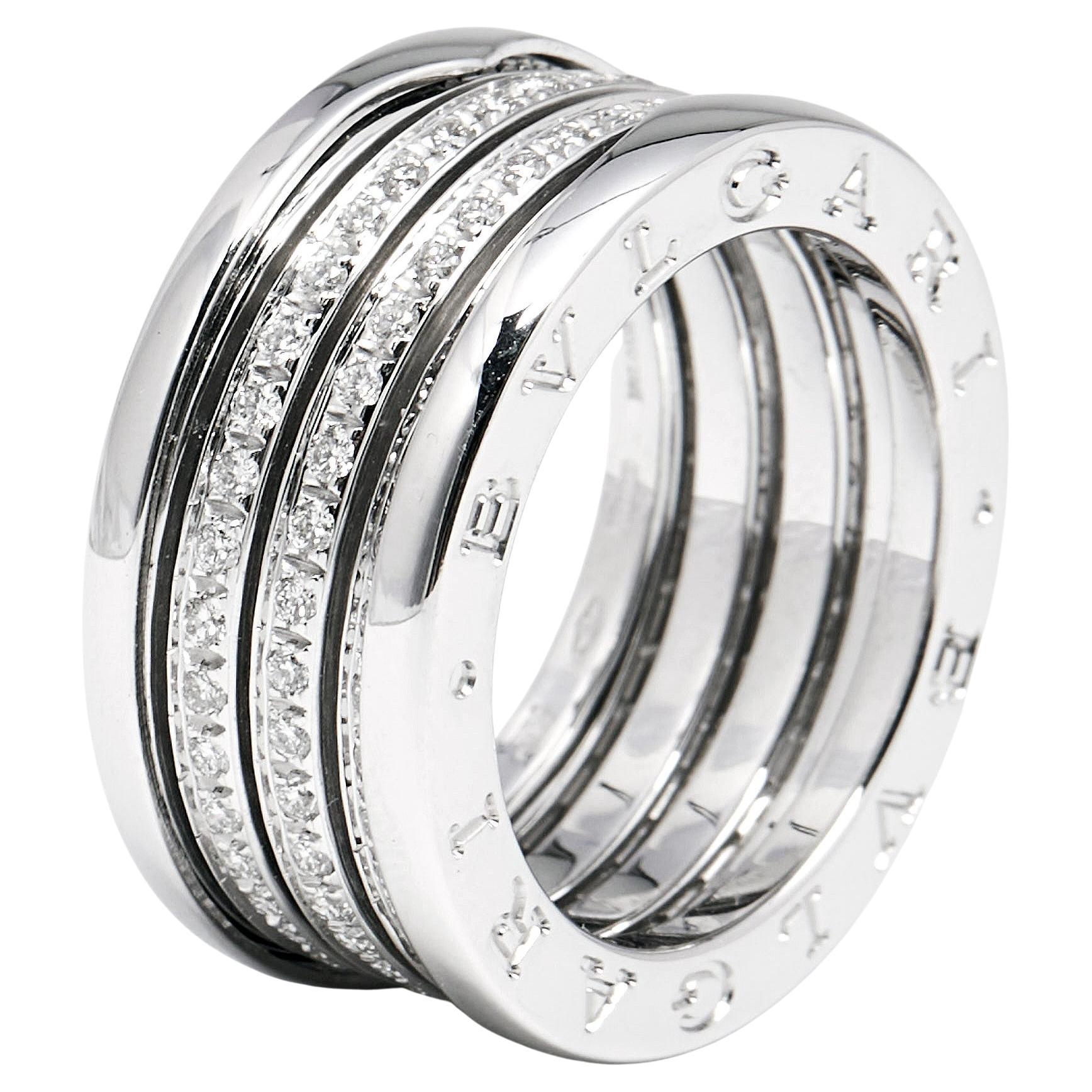 Bvlgari B.Zero1 Diamond 18k White Gold Band Ring Size 56 For Sale