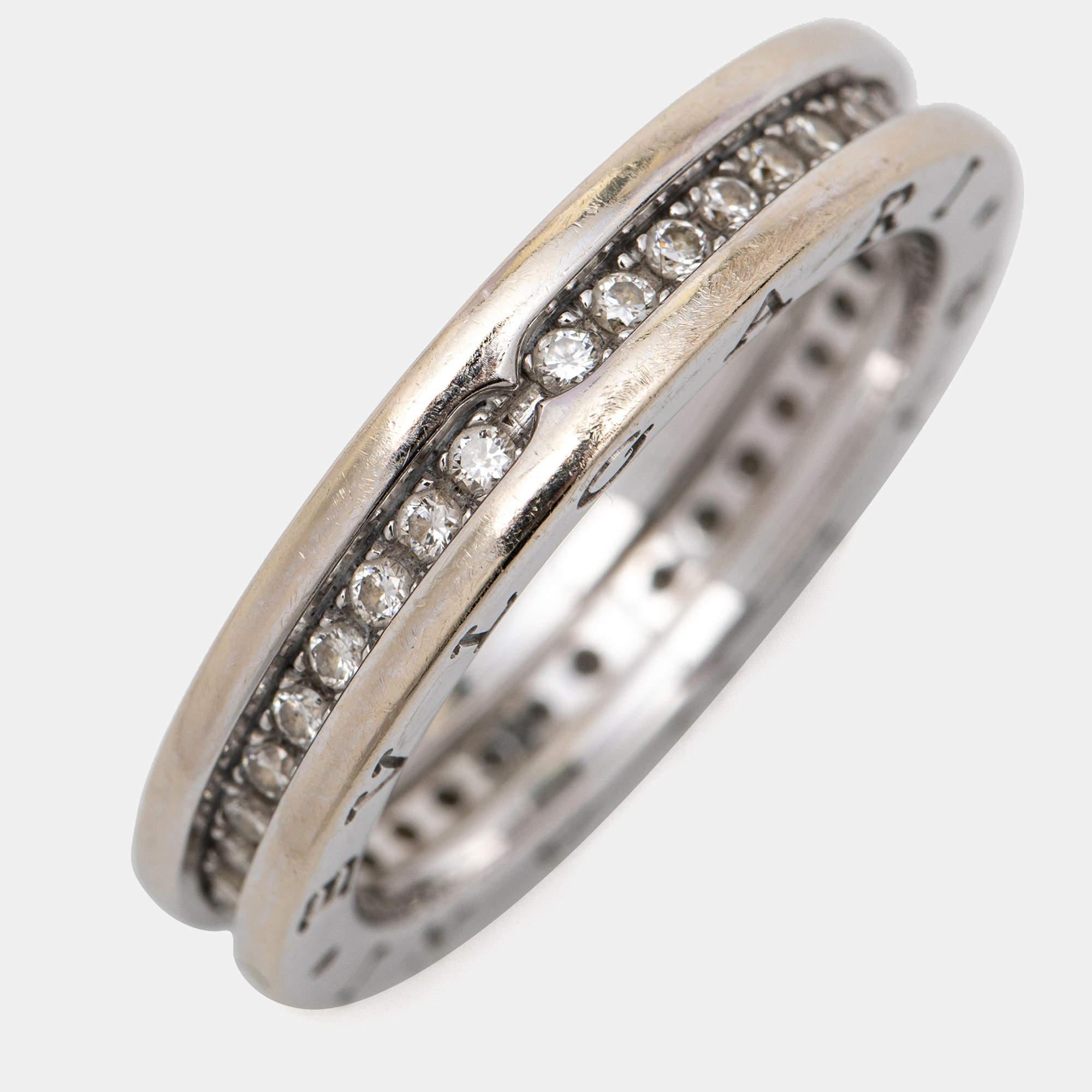 Contemporary Bvlgari B.Zero1 Diamond 18k White Gold Band Ring Size 63