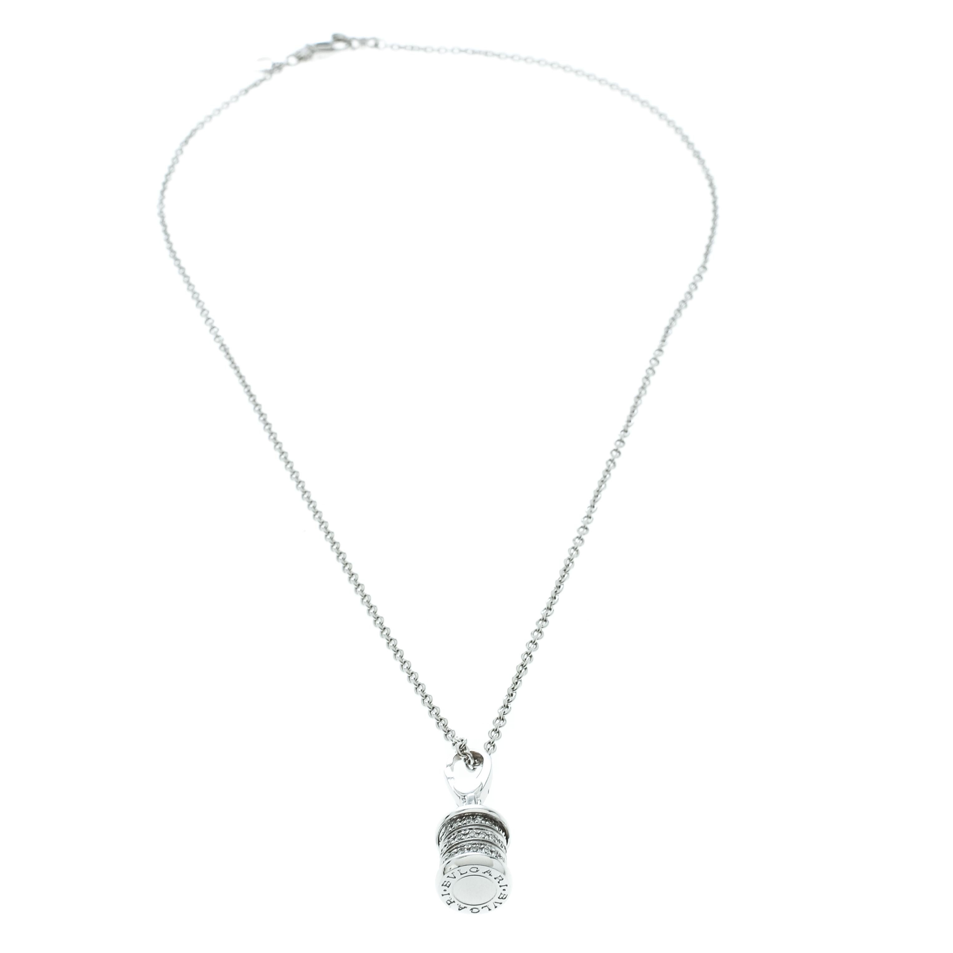 Contemporary Bvlgari B.Zero1 Diamond 18k White Gold Charm Chain Necklace