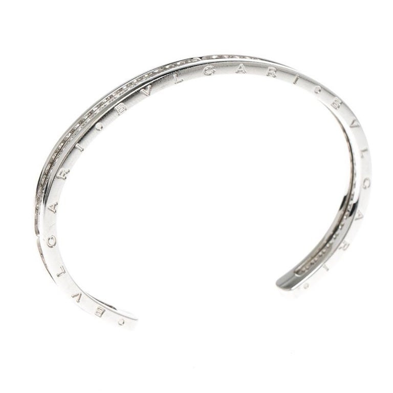 Bvlgari B.Zero1 Diamond and 18k White Gold Narrow Open Cuff Bracelet
