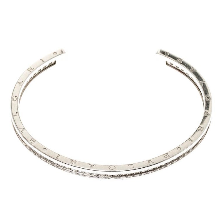 Bvlgari B.Zero1 Diamond and 18k White Gold Narrow Open Cuff Bracelet