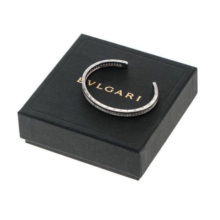 Bvlgari B.Zero1 Diamond and 18k White Gold Narrow Open Cuff Bracelet