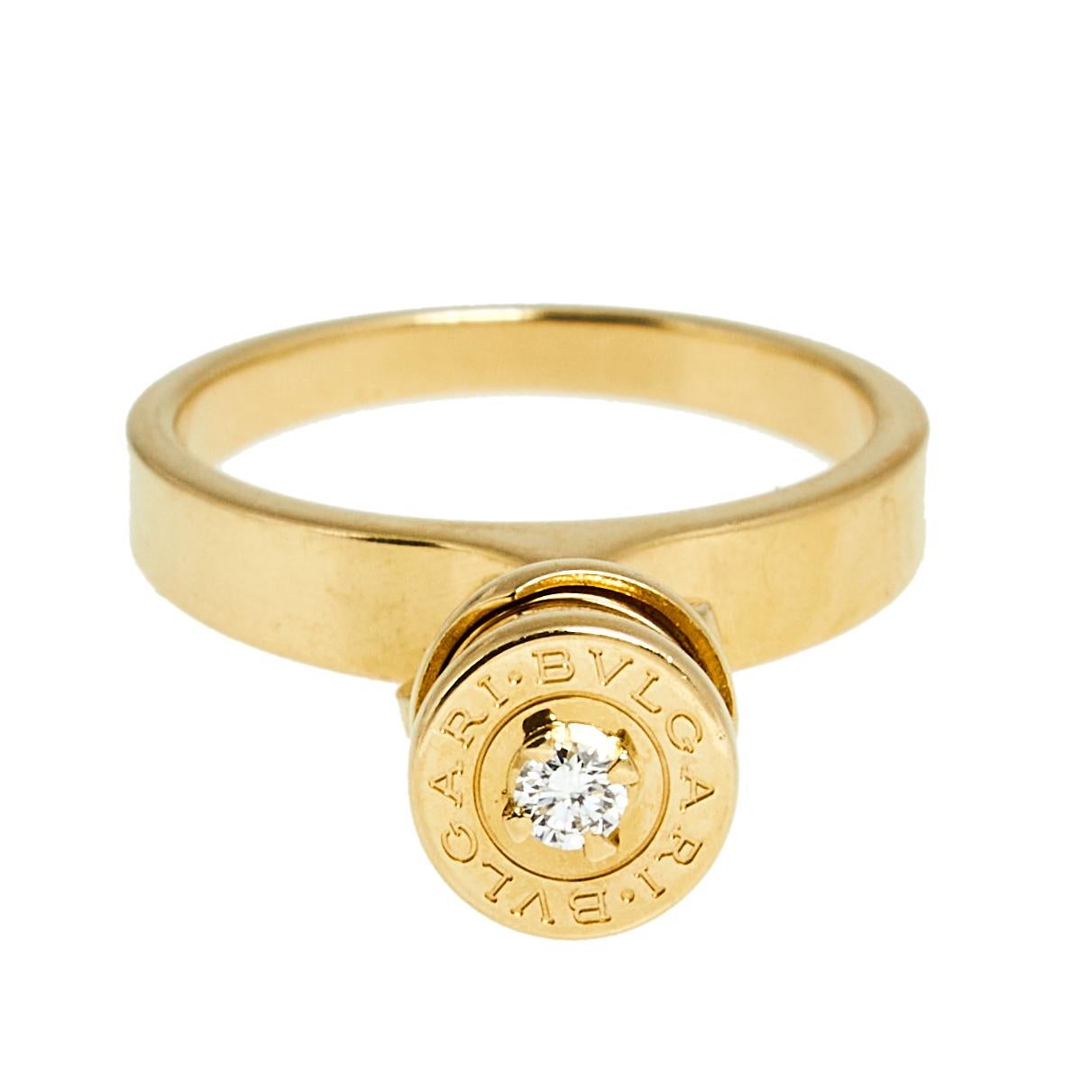 Contemporary Bvlgari B.Zero1 Diamond 18k Yellow Gold Charm Ring Size 56