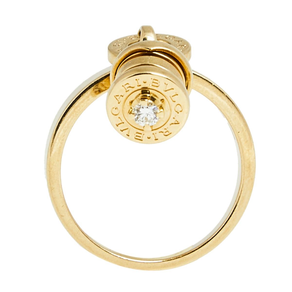 Bvlgari B.Zero1 Diamond 18k Yellow Gold Charm Ring Size 56 2