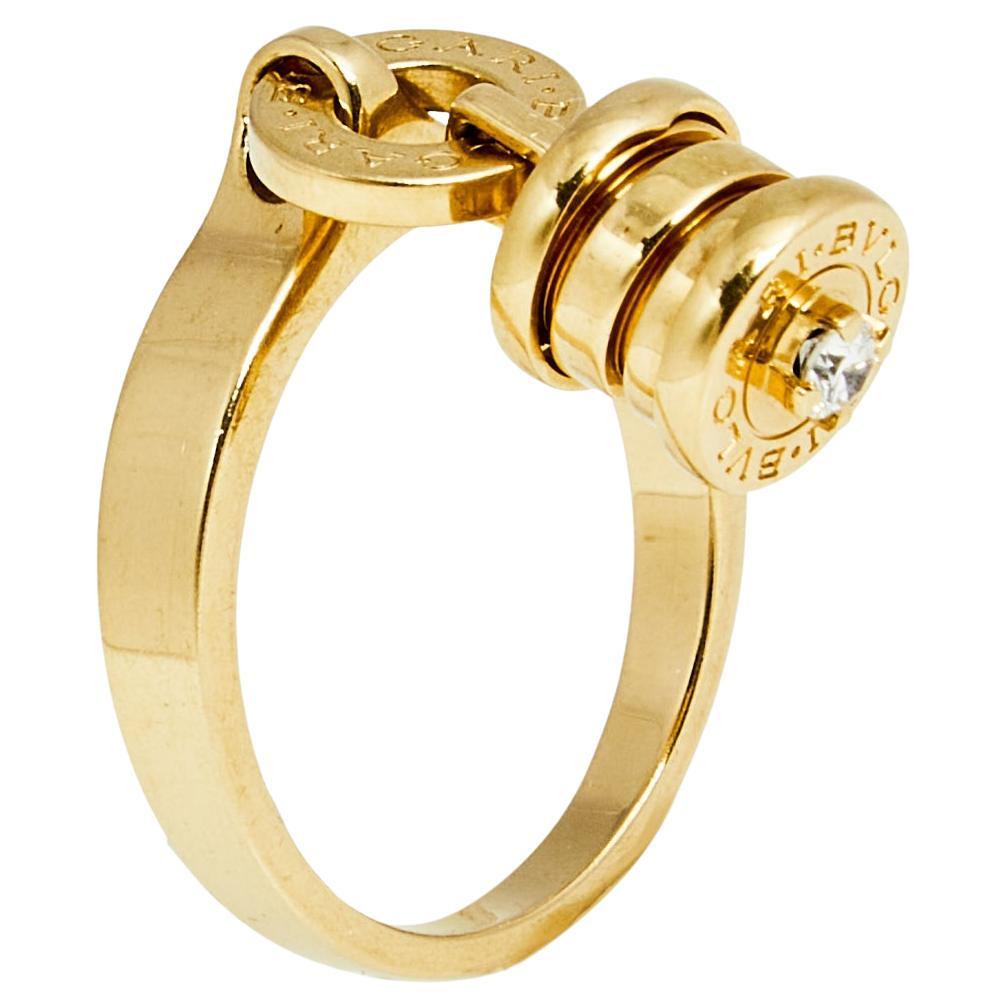 Bvlgari B.Zero1 Diamond 18k Yellow Gold Charm Ring Size 56