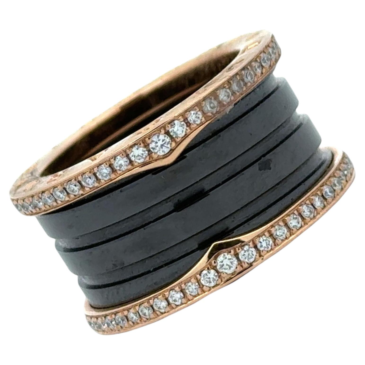 Anillo Bvlgari B.Zero1 de cerámica negra con diamantes y oro rosa de 18 quilates, talla 6 (52). NUEVO, de B&P
