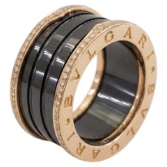 Bvlgari B.Zero1 Diamond Black Ceramic and 18k Rose Gold Four-Band Ring