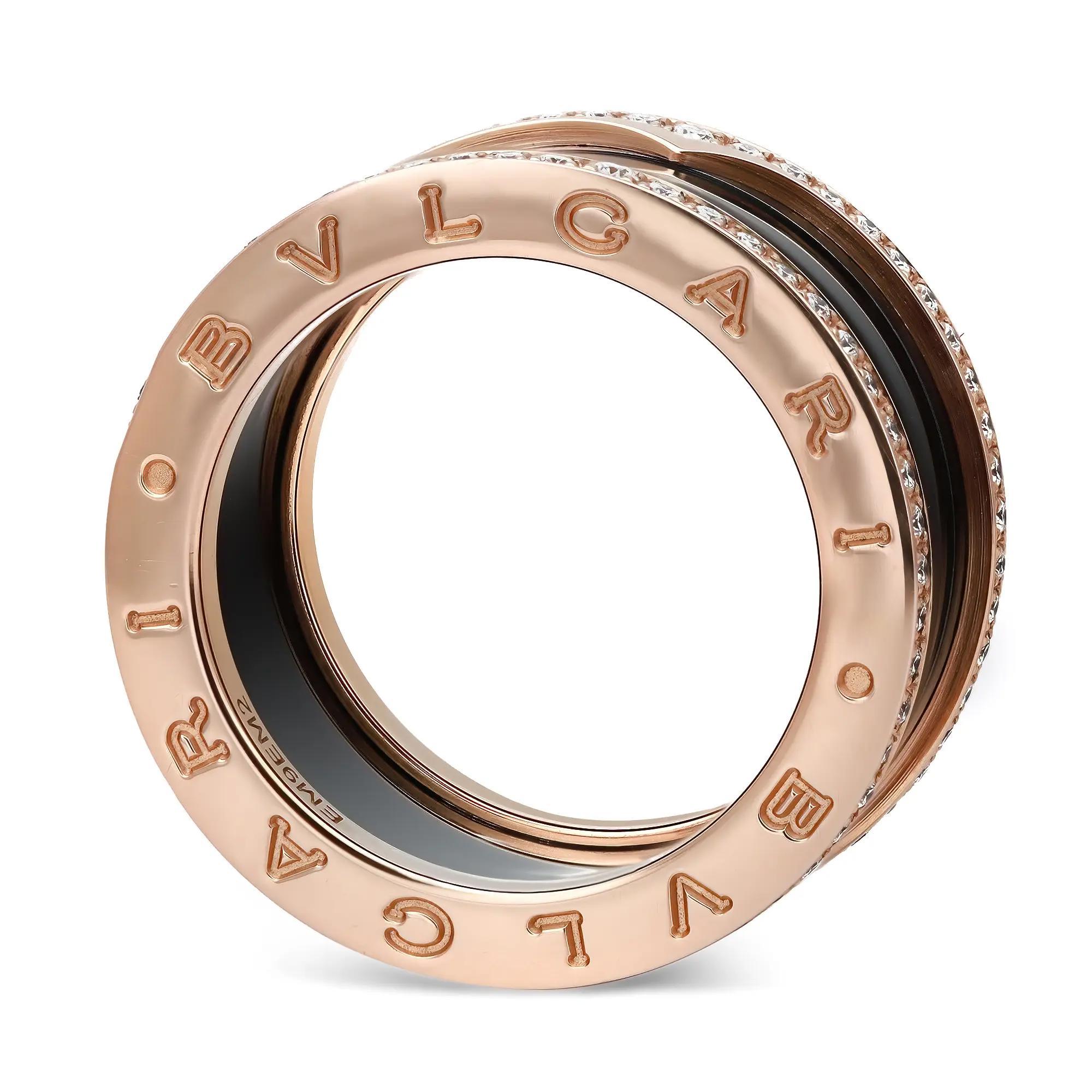 Moderne Bvlgari B.Zero1 Bague à quatre anneaux en céramique noire et or rose 18 carats avec diamants 55 US 7 en vente