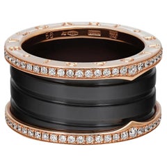 Bvlgari B.Zero1 Diamond Black Ceramic Four Band Ring 18K Rose Gold 56 US 7.5