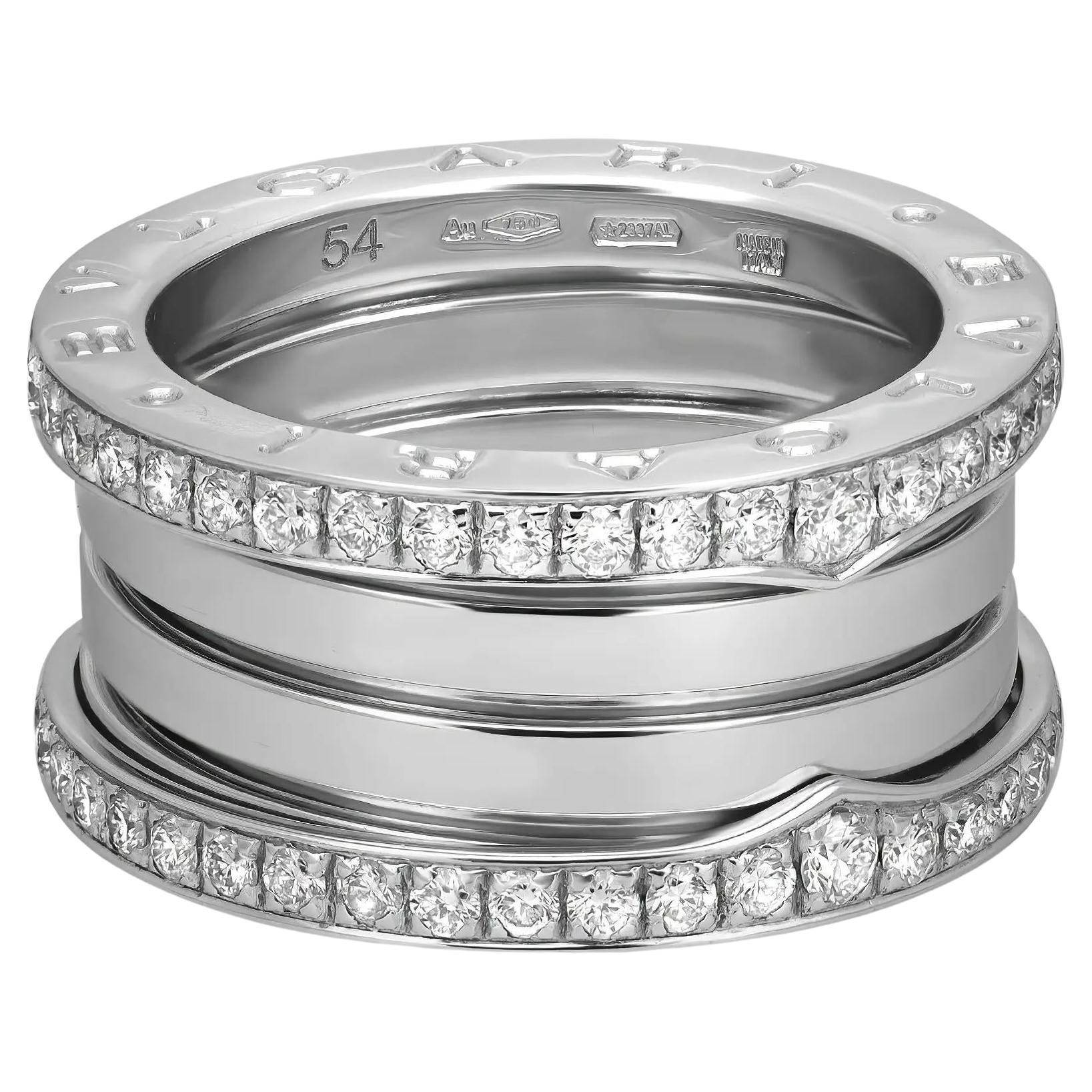 Bvlgari B.Zero1 Diamond Four Band Ring 18K White Gold Size 54 US 6.75