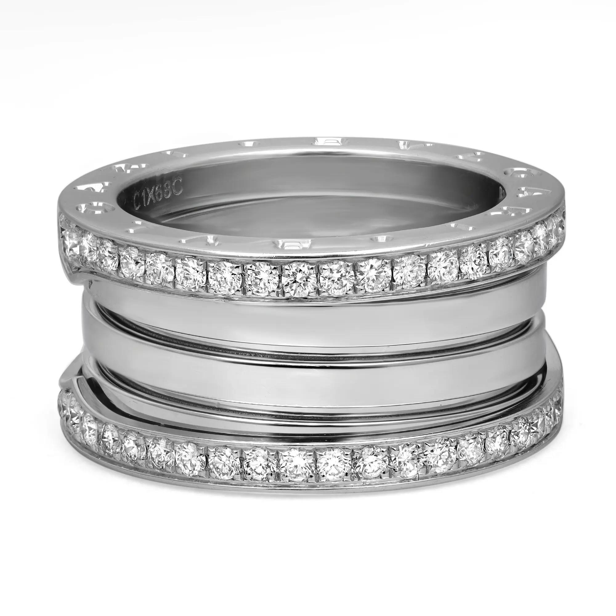Moderne Bvlgari B.Zero1 Bague à quatre anneaux en or blanc 18 carats avec diamants taille 55 US 7 en vente